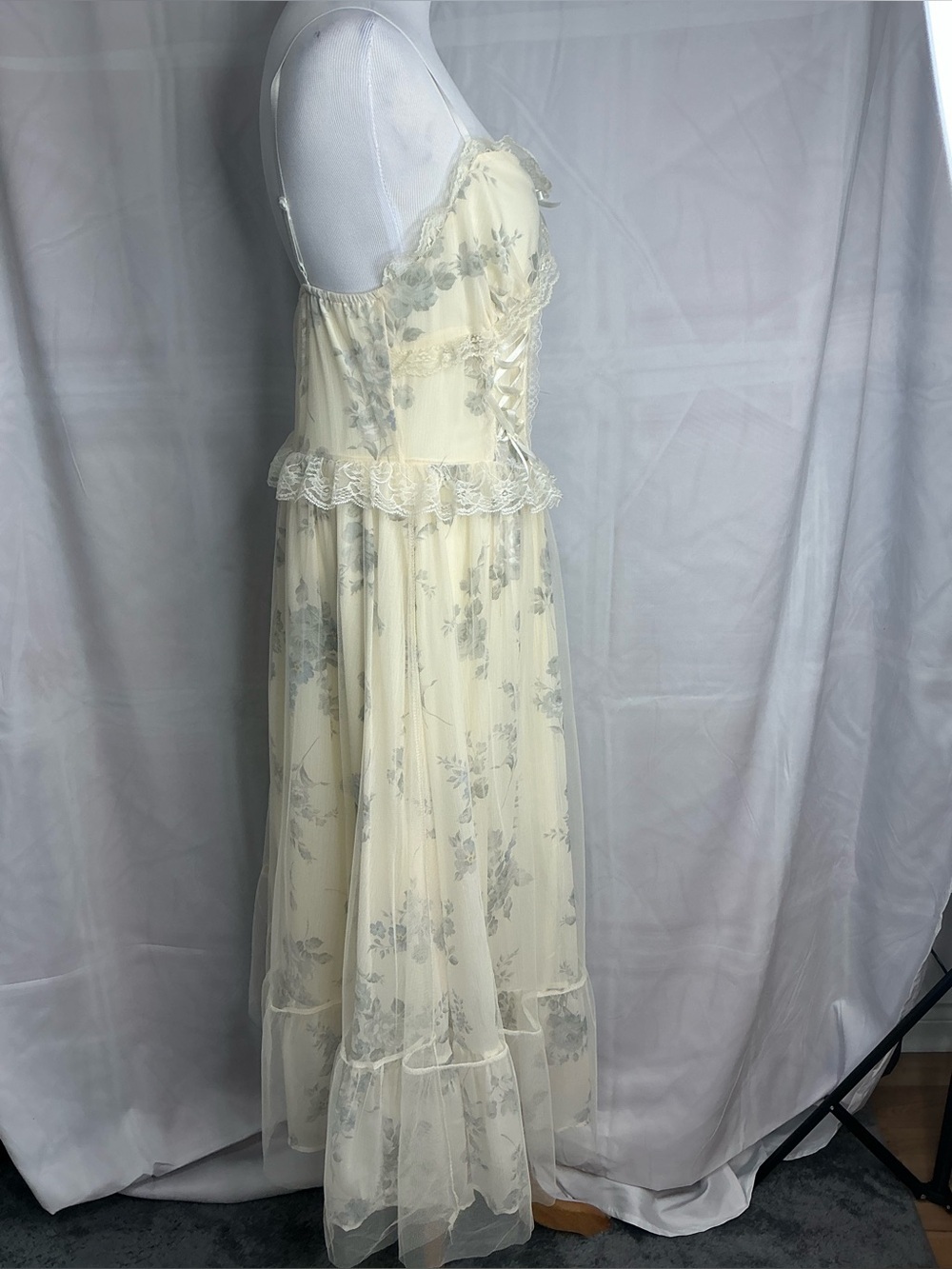 2167 - Yike Fashion Vintage Style Floral Mesh Tulle Cami Dress Lace Corset Midi - Picture 4 of 9